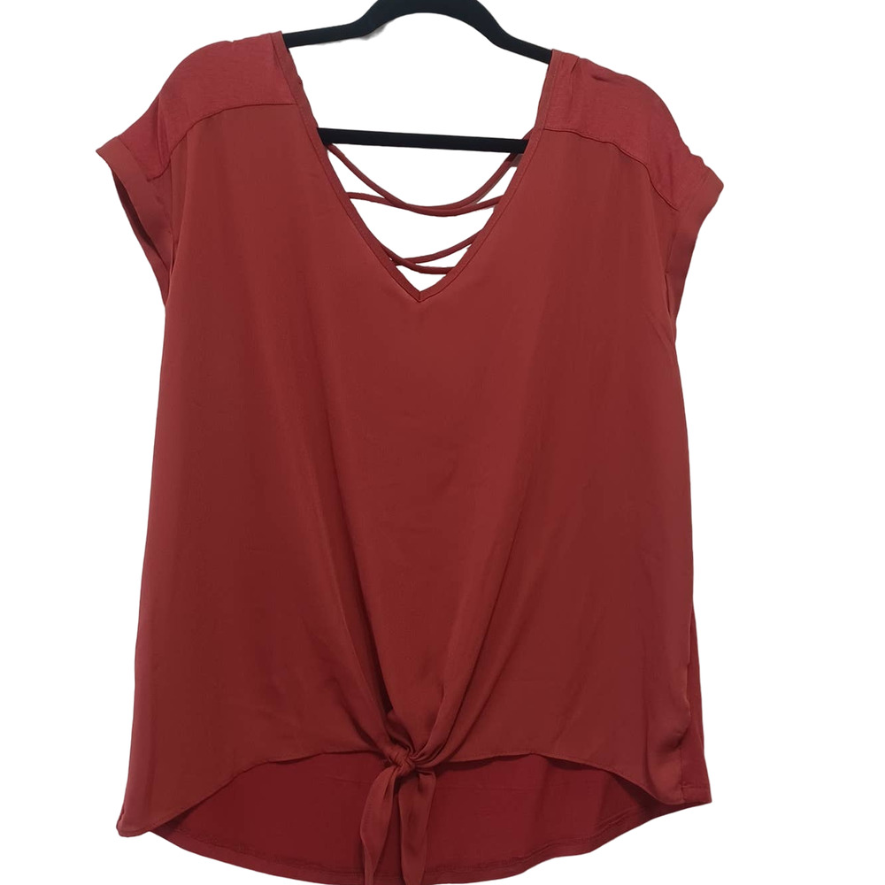 by&by Blouse Tie Front short sleeve Light Red Size XL